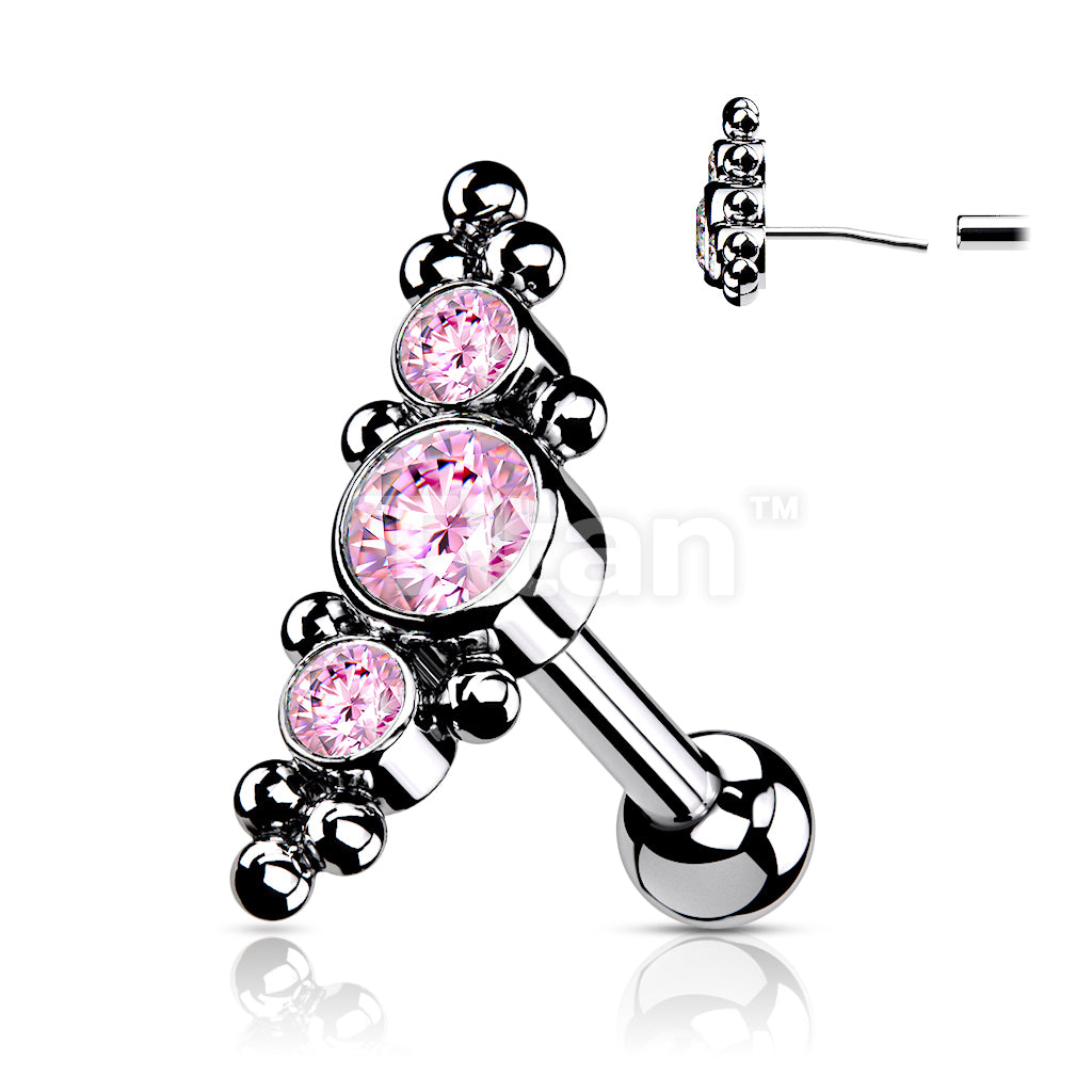 Implant Grade Titanium Threadless Push In Cartilage Barbell With 3... - Image 5