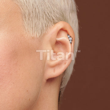 Implant Grade Titanium Threadless Push In Cartilage Barbell With 3 Bezel Set CZs and Ball Clusters Top - Image 9