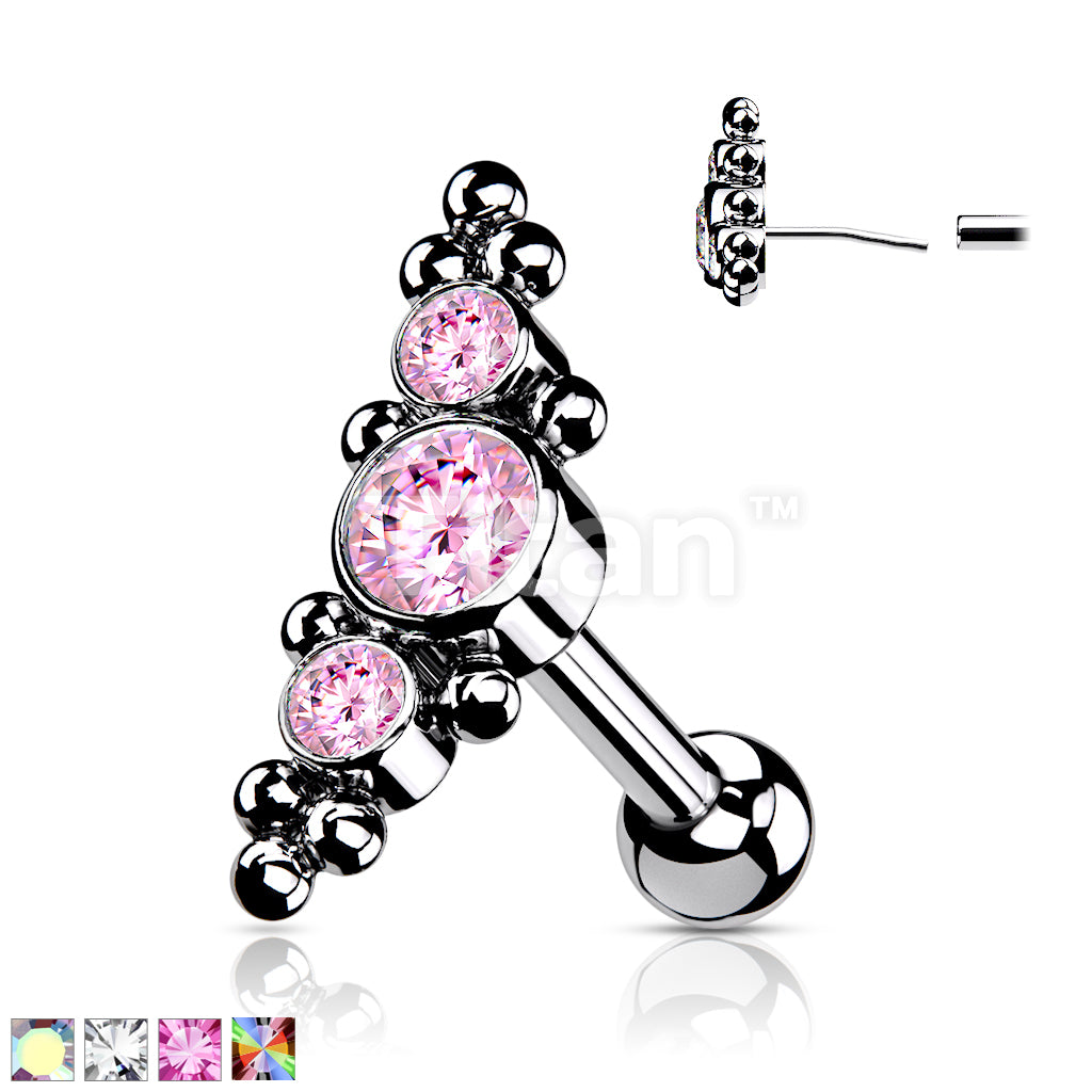 Implant Grade Titanium Threadless Push In Cartilage Barbell With 3... - Image 2