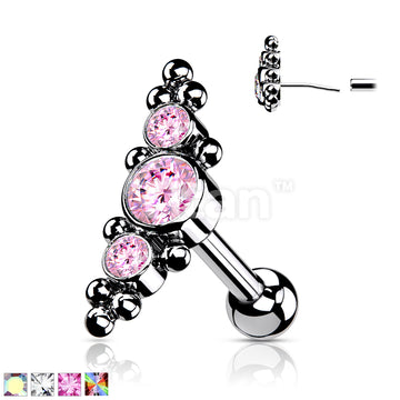 Implant Grade Titanium Threadless Push In Cartilage Barbell With 3... - Image 2