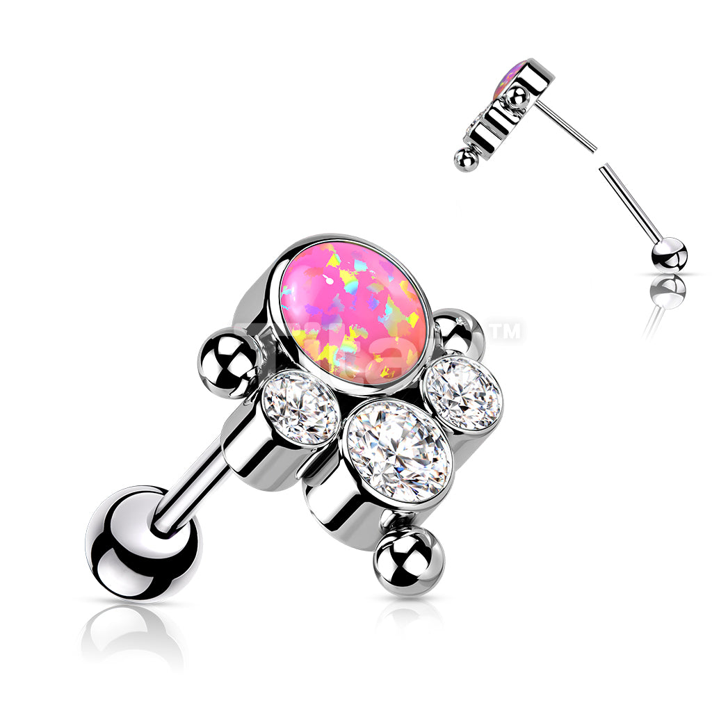 Implant Grade Titanium Threadless Push In Cartilage Barbell With Bezel Set CZ or Opal and Ball Cluster Top - Image 5