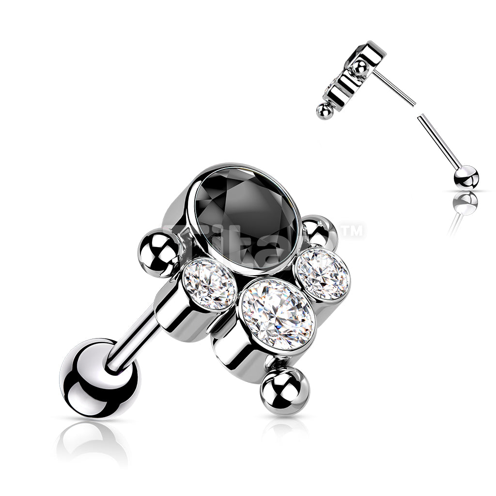 Implant Grade Titanium Threadless Push In Cartilage Barbell With Bezel Set CZ or Opal and Ball Cluster Top - Image 7