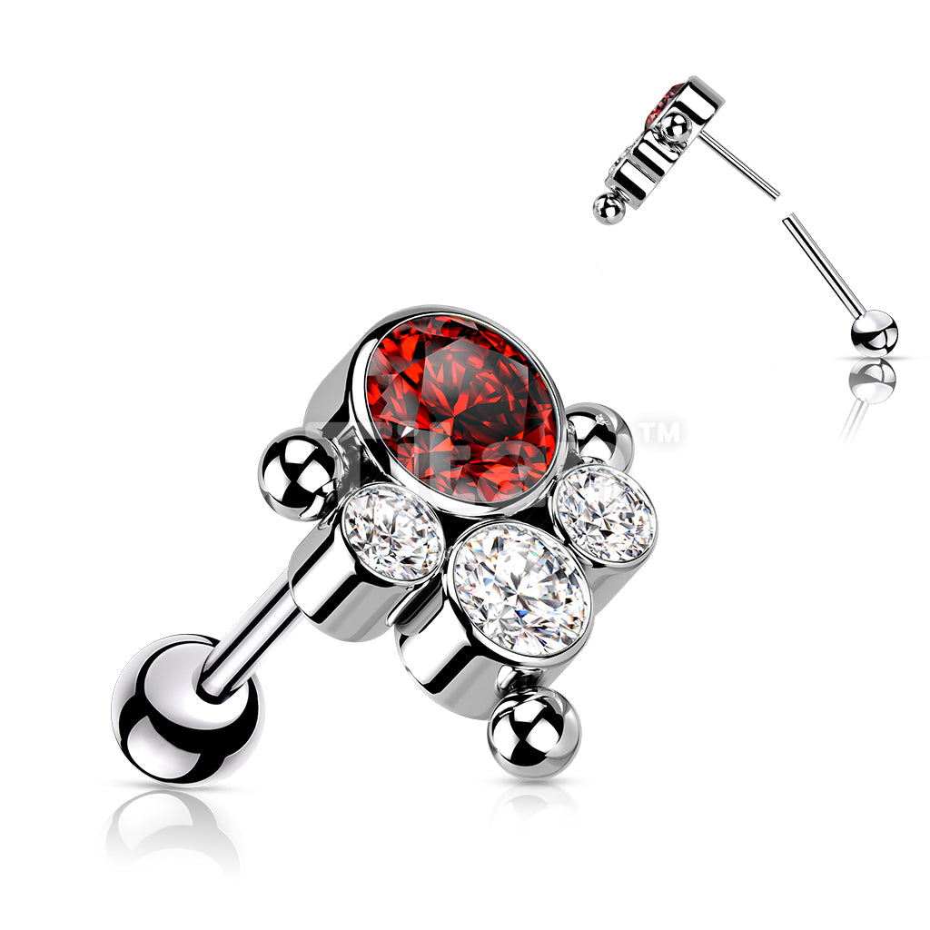 Implant Grade Titanium Threadless Push In Cartilage Barbell With Bezel Set CZ or Opal and Ball Cluster Top - Image 8
