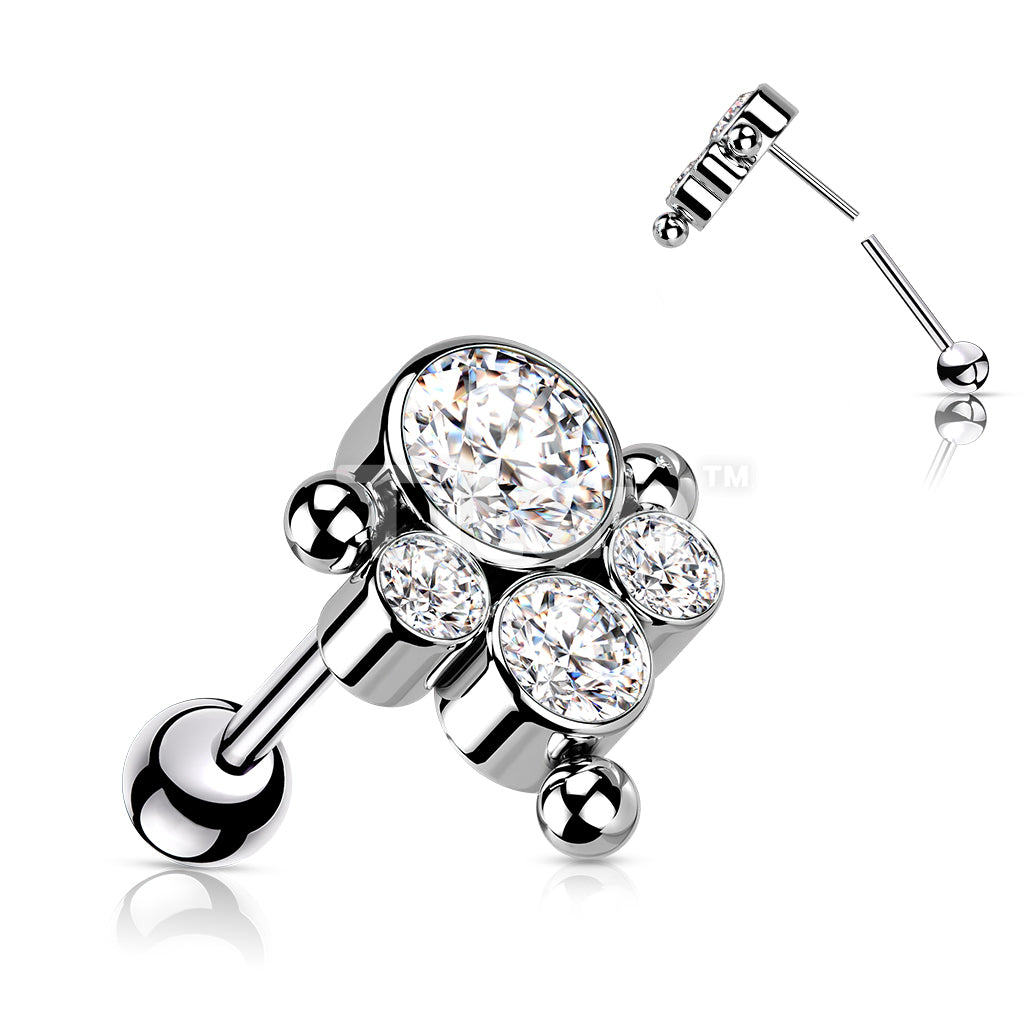 Implant Grade Titanium Threadless Push In Cartilage Barbell With Bezel... - Image 6