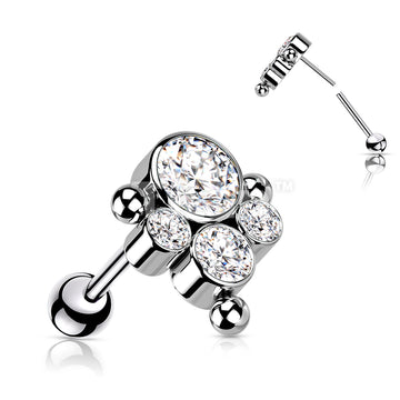 Implant Grade Titanium Threadless Push In Cartilage Barbell With Bezel... - Image 6