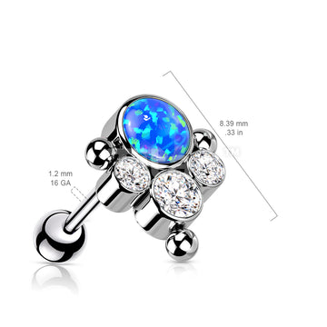 Implant Grade Titanium Threadless Push In Cartilage Barbell With Bezel Set CZ or Opal and Ball Cluster Top - Image 9