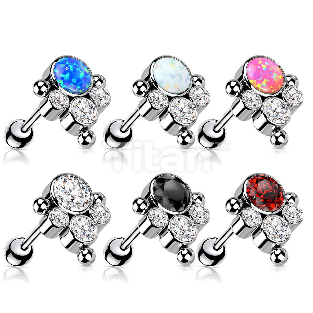 Implant Grade Titanium Threadless Push In Cartilage Barbell With Bezel Set CZ or Opal and Ball Cluster Top - Image 10
