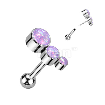 Implant Grade Titanium Threadless Push In Cartilage Barbell With Descending Bezel Set 3 CZ Curved Top - Image 5