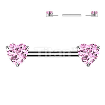Implant Grade Titanium Threadless Push In Nipple Barbell With Prong Set Heart CZ Ends - Image 5
