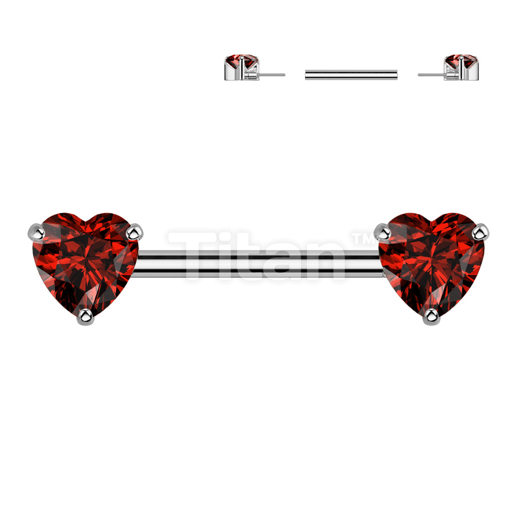 Implant Grade Titanium Threadless Push In Nipple Barbell With Prong Set Heart CZ Ends - Image 6