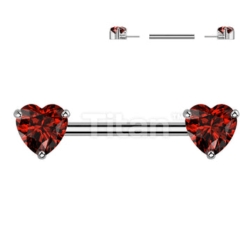 Implant Grade Titanium Threadless Push In Nipple Barbell With Prong Set Heart CZ Ends - Image 6