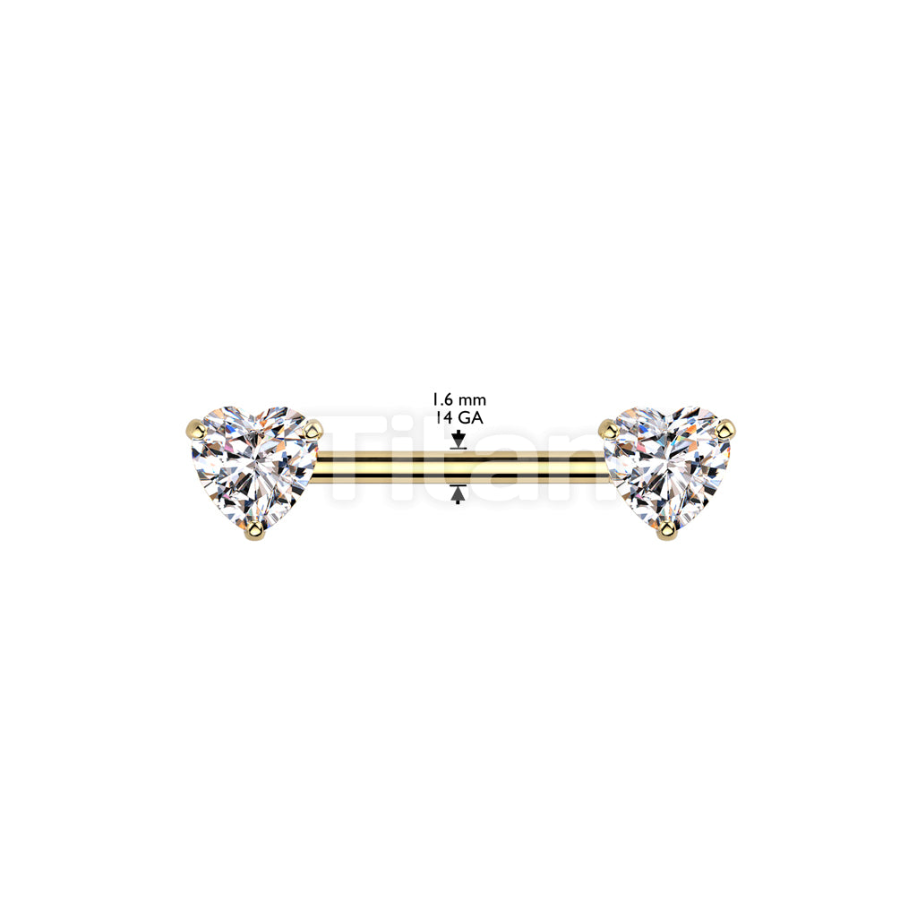 Implant Grade Titanium Threadless Push In Nipple Barbell With Prong Set Heart CZ Ends - Image 7