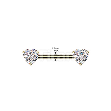 Implant Grade Titanium Threadless Push In Nipple Barbell With Prong Set Heart CZ Ends - Image 7