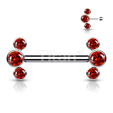 Implant Grade Titanium Threadless Push in Nipple Barbell With 3 Bezel Set CZ Ends - Image 7