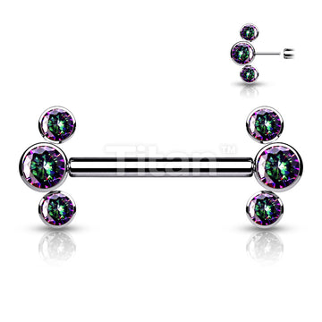 Implant Grade Titanium Threadless Push in Nipple Barbell With 3 Bezel Set CZ Ends - Image 8