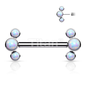 Implant Grade Titanium Threadless Push in Nipple Barbell With 3 Bezel Set Opal Ends - Image 4