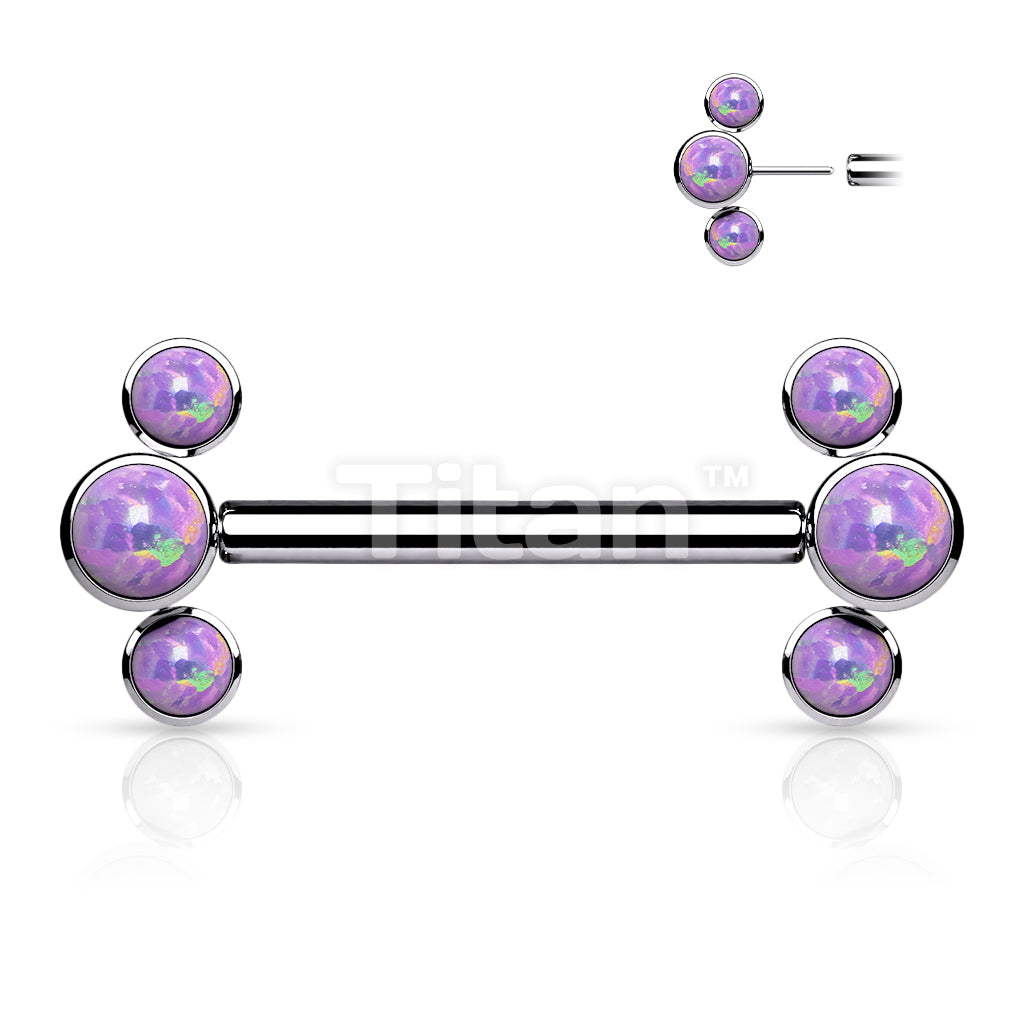 Implant Grade Titanium Threadless Push in Nipple Barbell With 3 Bezel Set Opal Ends - Image 5
