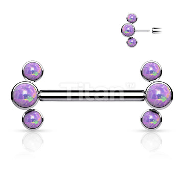 Implant Grade Titanium Threadless Push in Nipple Barbell With 3 Bezel Set Opal Ends - Image 5