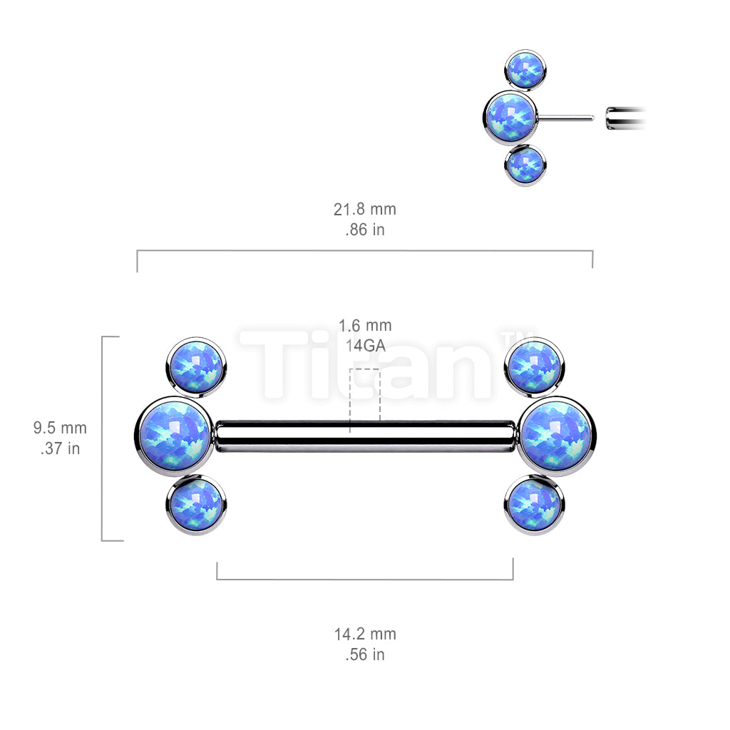 Implant Grade Titanium Threadless Push in Nipple Barbell With 3 Bezel Set Opal Ends - Image 6