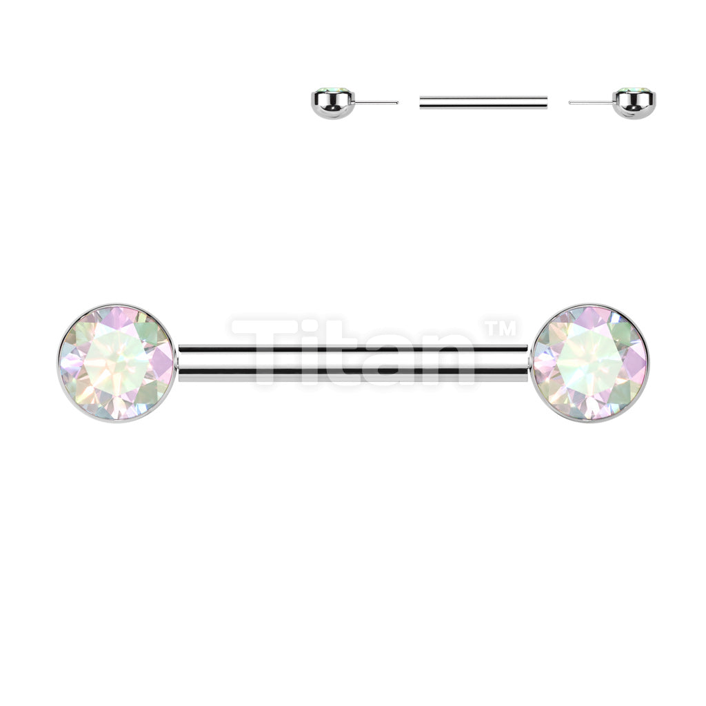Implant Grade Titanium Threadless Push In Nipple Barbell With Bezel Set CZ Ends - Image 2