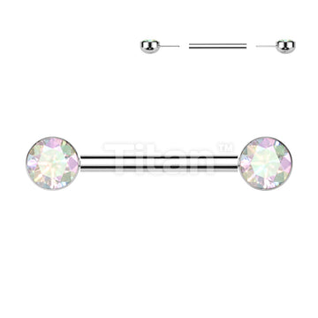 Implant Grade Titanium Threadless Push In Nipple Barbell With Bezel Set CZ Ends - Image 2