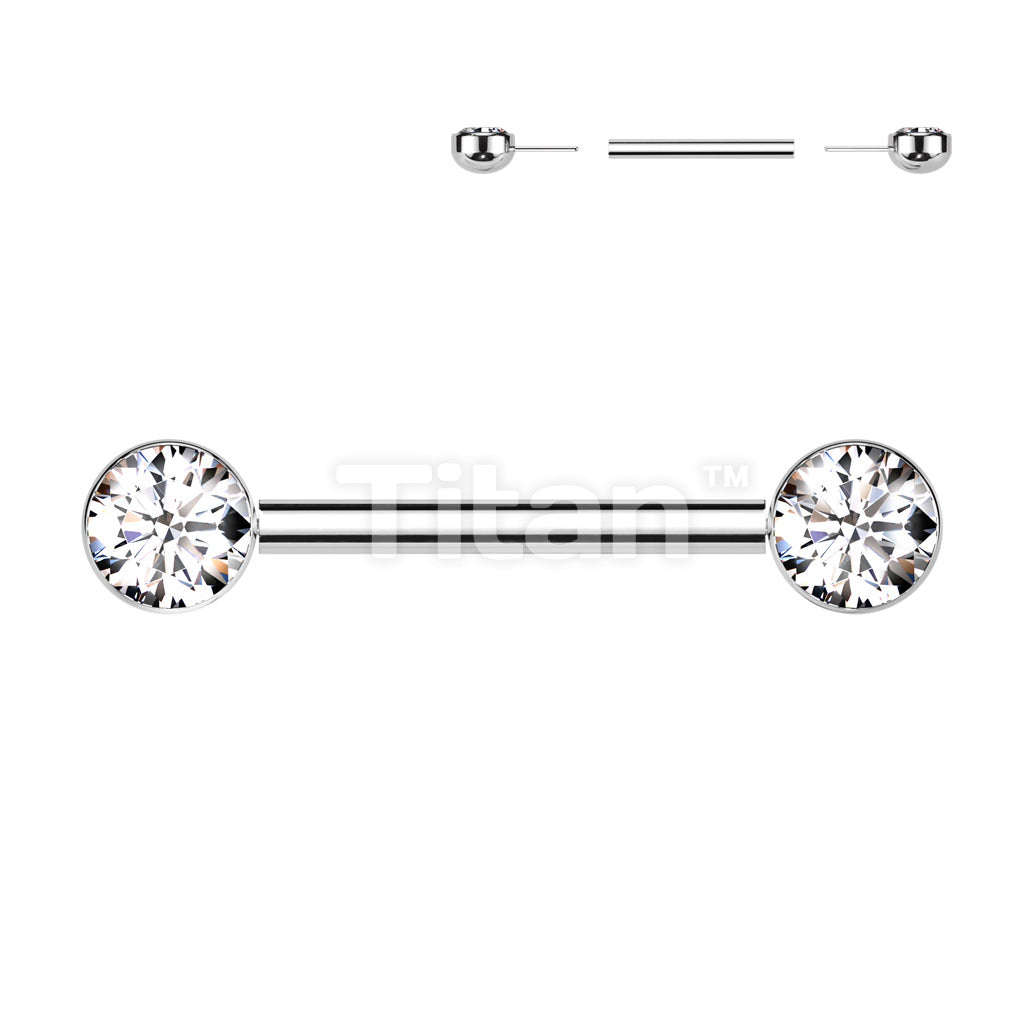 Implant Grade Titanium Threadless Push In Nipple Barbell With Bezel Set CZ Ends - Image 3