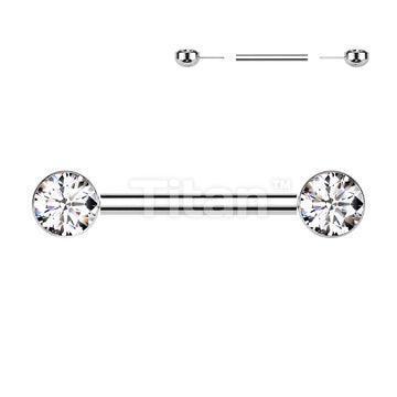 Implant Grade Titanium Threadless Push In Nipple Barbell With Bezel Set CZ Ends - Image 3