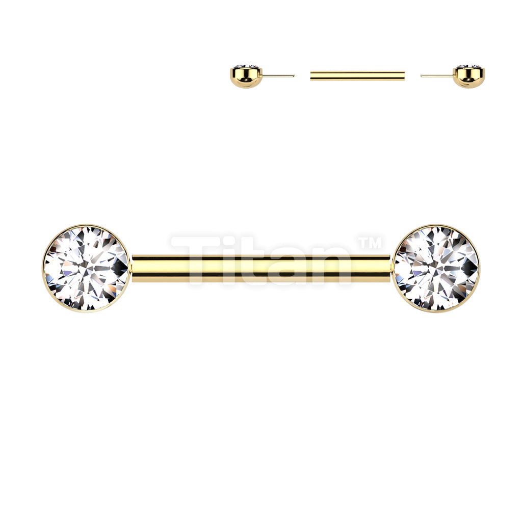 Implant Grade Titanium Threadless Push In Nipple Barbell With Bezel Set CZ Ends - Image 4