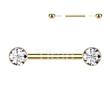Implant Grade Titanium Threadless Push In Nipple Barbell With Bezel Set CZ Ends - Image 4