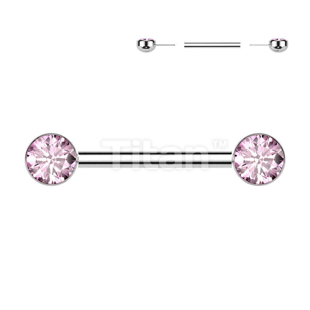 Implant Grade Titanium Threadless Push In Nipple Barbell With Bezel Set CZ Ends - Image 6