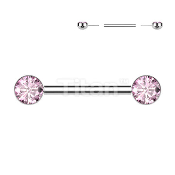 Implant Grade Titanium Threadless Push In Nipple Barbell With Bezel Set CZ Ends - Image 6