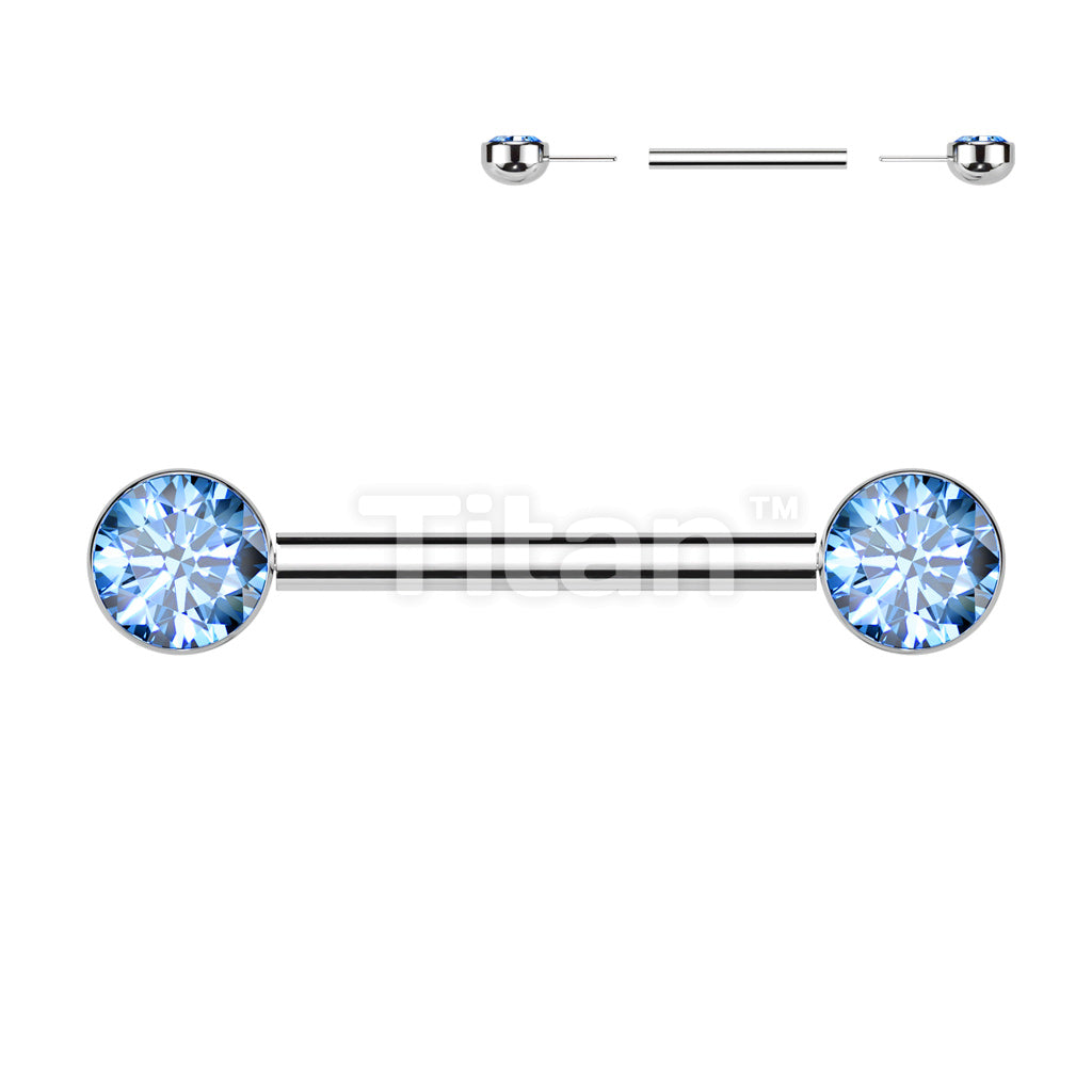 Implant Grade Titanium Threadless Push In Nipple Barbell With Bezel Set CZ Ends - Image 7