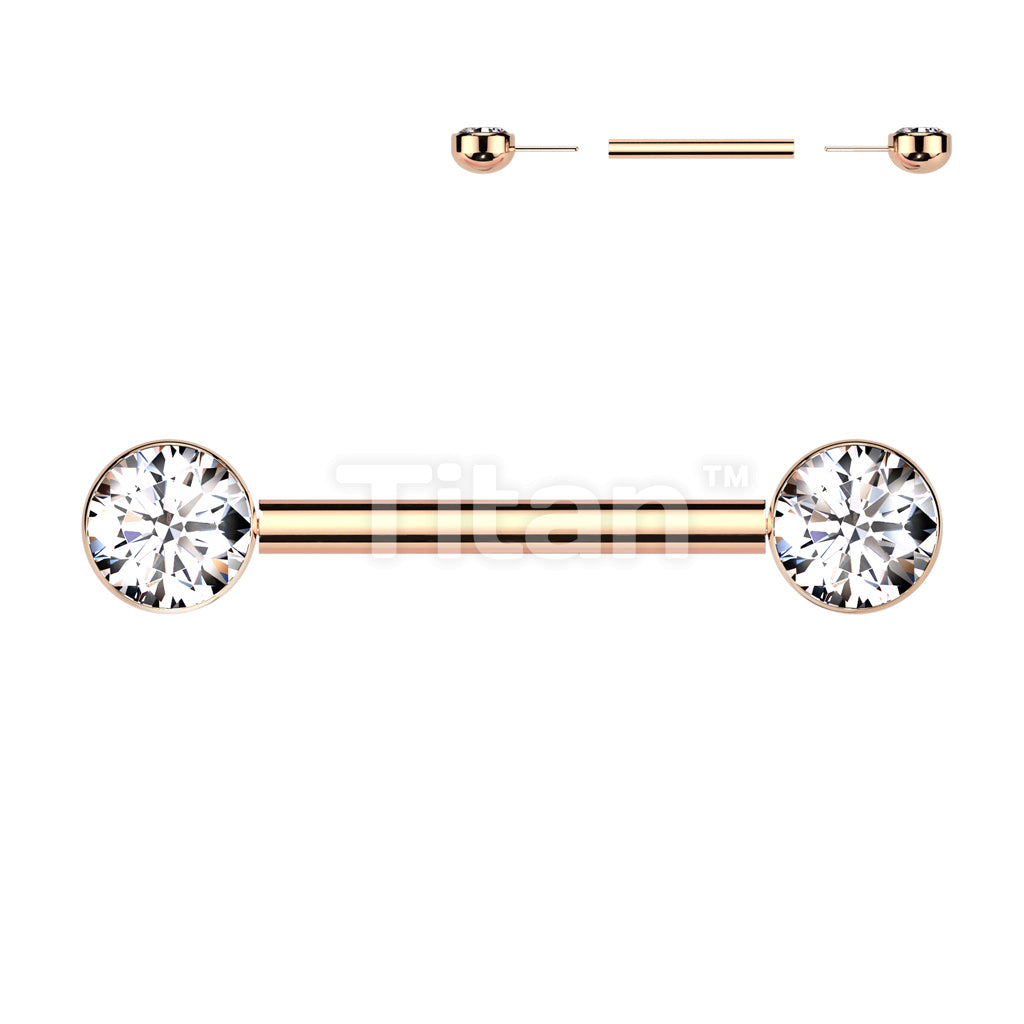 Implant Grade Titanium Threadless Push In Nipple Barbell With Bezel Set CZ Ends - Image 8