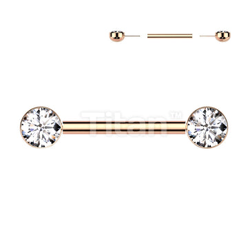 Implant Grade Titanium Threadless Push In Nipple Barbell With Bezel Set CZ Ends - Image 8