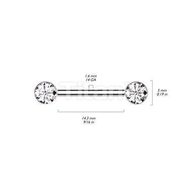 Implant Grade Titanium Threadless Push In Nipple Barbell With Bezel Set CZ Ends - Image 9