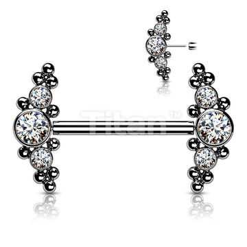 Implant Grade Titanium Threadless Push in Nipple Barbell With  CZ and Ball Cluster Ends - Image 4