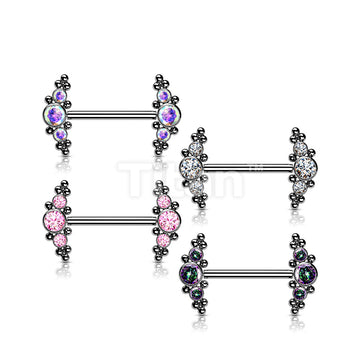 Implant Grade Titanium Threadless Push in Nipple Barbell With  CZ and Ball Cluster Ends - Image 7