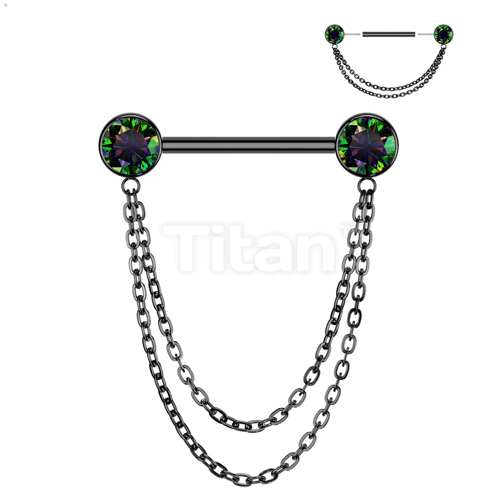 Implant Grade Titanium Threadless Push In Nipple Barbell With Double Chain Dangle - Image 5
