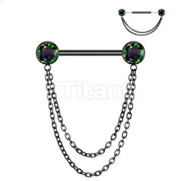 Implant Grade Titanium Threadless Push In Nipple Barbell With Double Chain Dangle - Image 5
