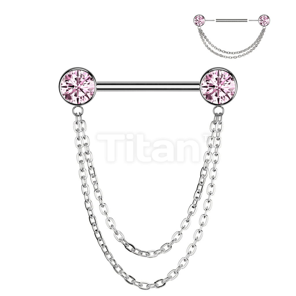 Implant Grade Titanium Threadless Push In Nipple Barbell With Double Chain Dangle - Image 6