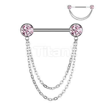 Implant Grade Titanium Threadless Push In Nipple Barbell With Double Chain Dangle - Image 6