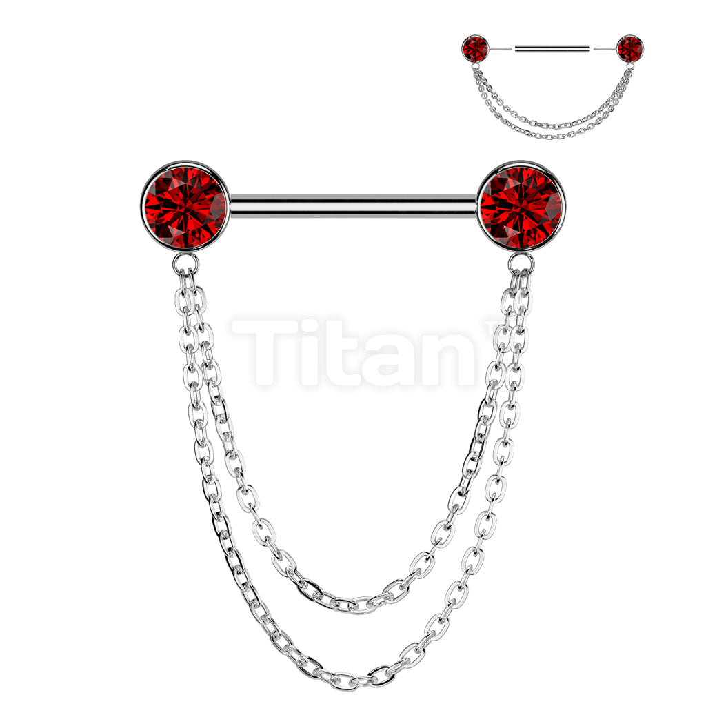 Implant Grade Titanium Threadless Push In Nipple Barbell With Double Chain Dangle - Image 7