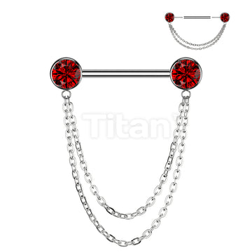 Implant Grade Titanium Threadless Push In Nipple Barbell With Double Chain Dangle - Image 7