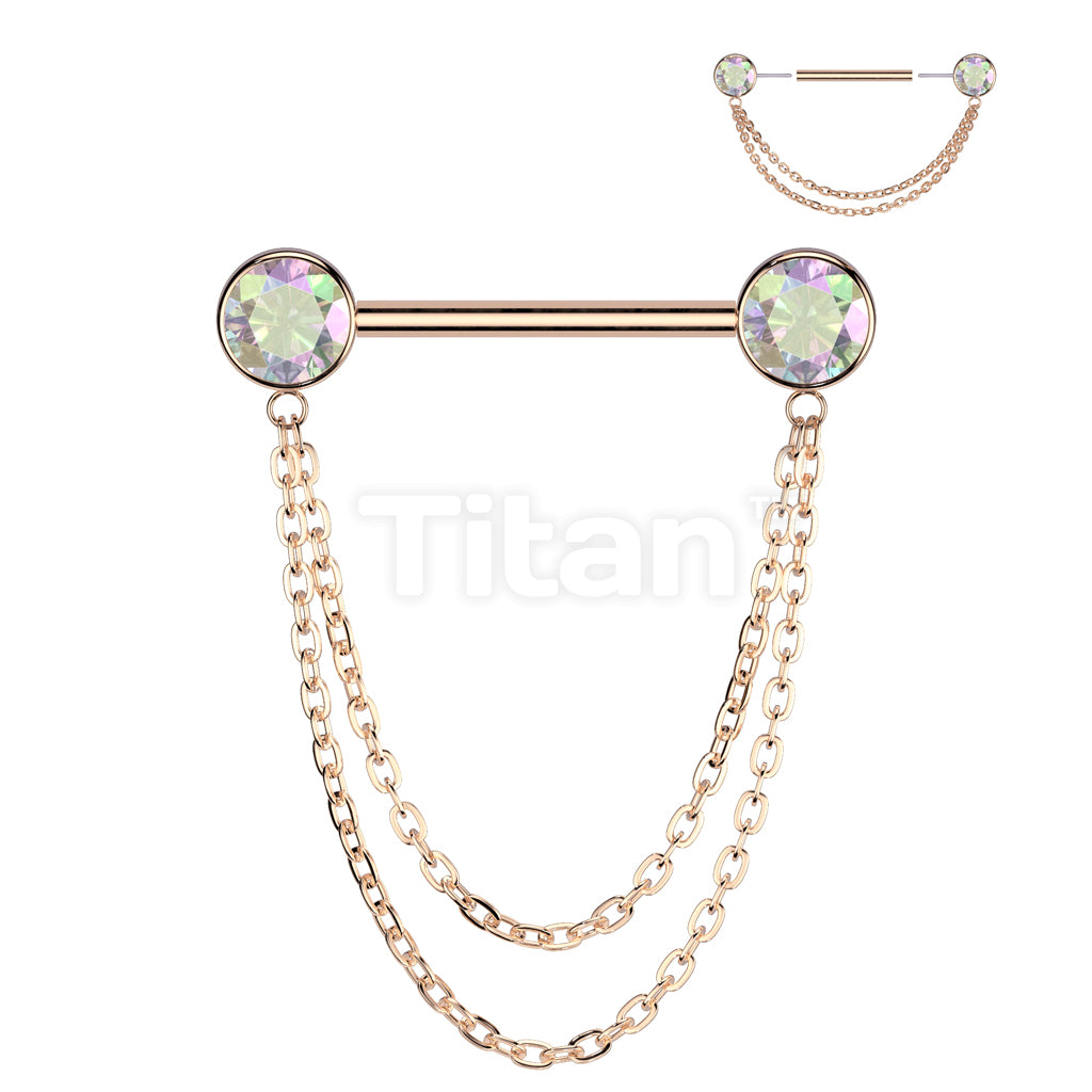 Implant Grade Titanium Threadless Push In Nipple Barbell With Double Chain Dangle - Image 8