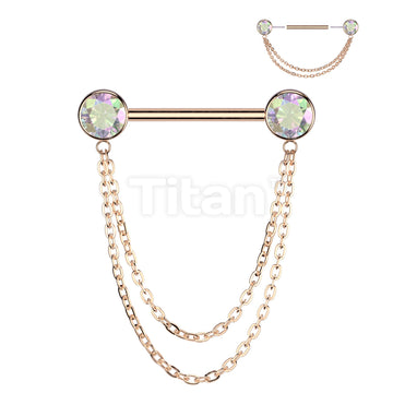 Implant Grade Titanium Threadless Push In Nipple Barbell With Double Chain Dangle - Image 8