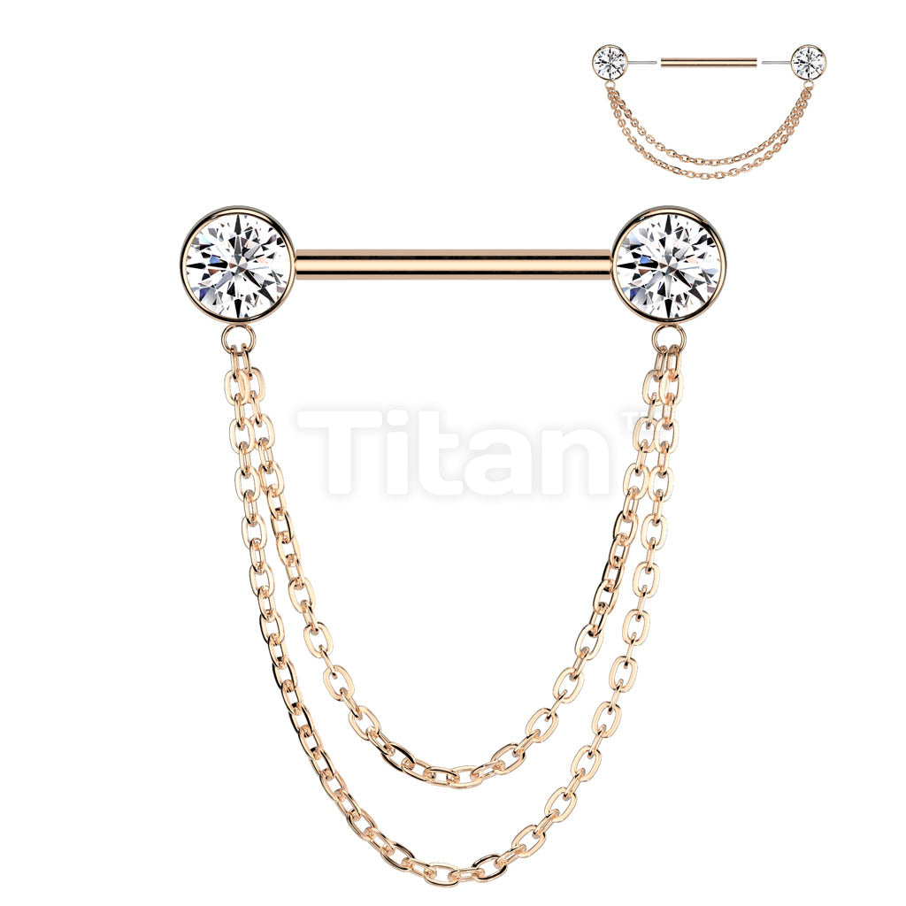 Implant Grade Titanium Threadless Push In Nipple Barbell With Double Chain Dangle - Image 9