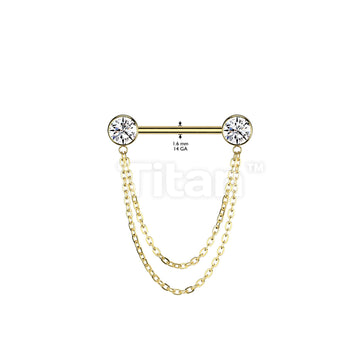 Implant Grade Titanium Threadless Push In Nipple Barbell With Double Chain Dangle - Image 10