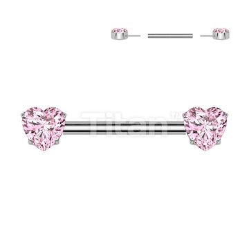 Implant Grade Titanium Threadless Push In Nipple Barbell With 4 Prong Set Heart CZ Rounded Back Ends - Image 5