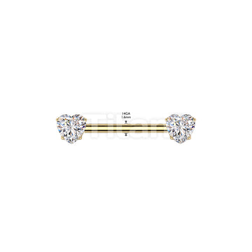 Implant Grade Titanium Threadless Push In Nipple Barbell With 4 Prong Set Heart CZ Rounded Back Ends - Image 6