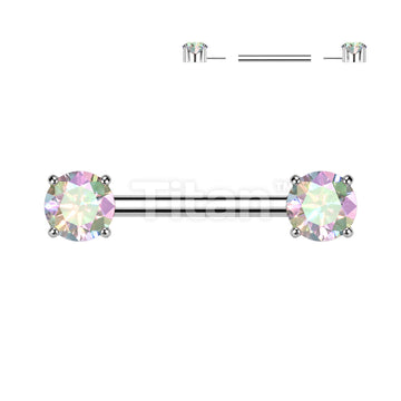Implant Grade Titanium Threadless Push In Nipple Barbell With Prong Set CZ Ends - Image 2